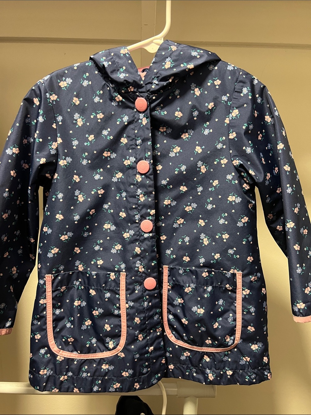 Carter's Navy Floral Hooded Raincoat with Pink Accents